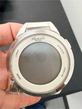 Kenneth Cole White Digital Round Sport Watch with Silver Bezel
